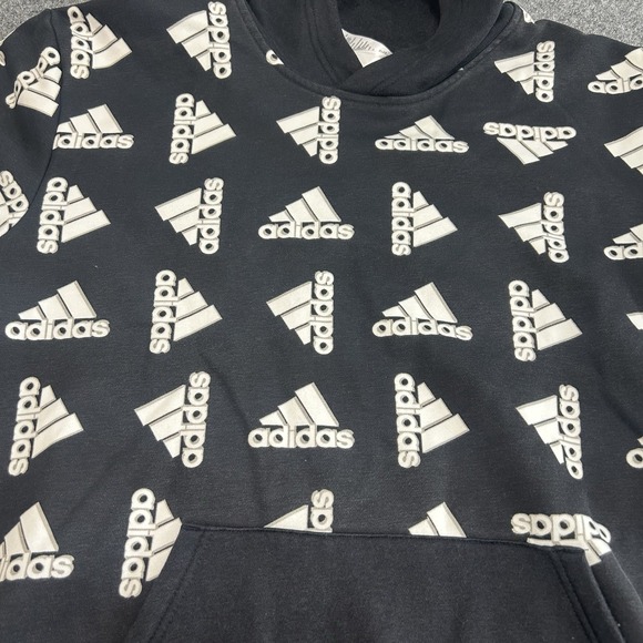 ADIDAS Hoodie‎ BLACK ALL OVER PRINT Hooded SWEATSHIRT Men's XL Streetwear - Picture 2 of 8
